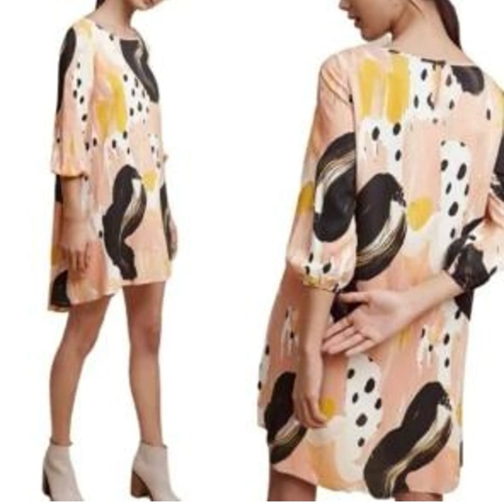 Anthropologie Pink and Black Mini Dress